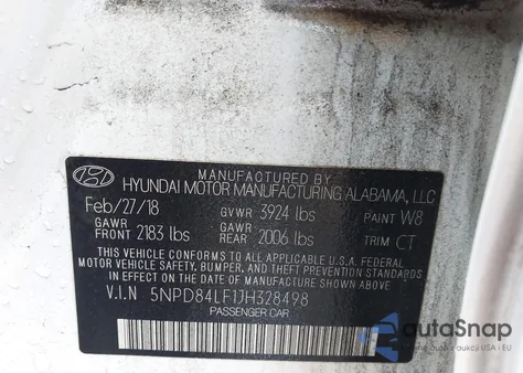 2018 Hyundai Elantra Sel z USA, uszkodzony, nr VIN 5NPD84LF1JH328498